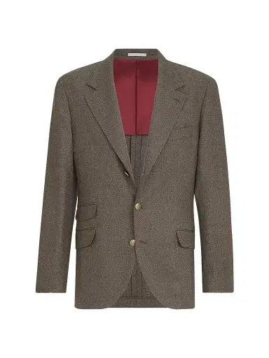 Brunello Cucinelli Men's Mouliné Virgin Wool Twill Deconstructed Cavallo Blazer - Brown | Thumbnail 1 Brunello Cucinelli Men's Mouliné Virgin Wool Twill Deconstructed Cavallo Blazer - Brown | Thumbnail 1