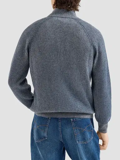 Brunello Cucinelli Men's Cashmere Vanisé English Rib High-Neck Cardigan with Zipper - Cerulean - Size 50 | Thumbnail 3 Brunello Cucinelli Men's Cashmere Vanisé English Rib High-Neck Cardigan with Zipper - Cerulean - Size 50 | Thumbnail 3
