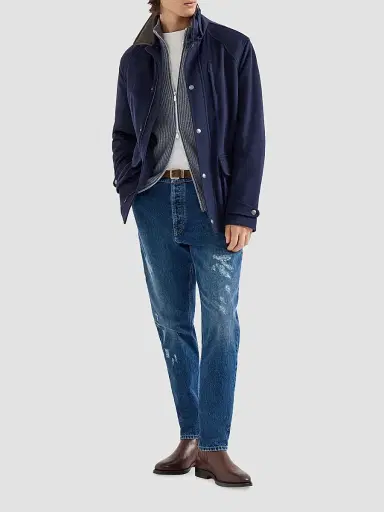 Brunello Cucinelli Men's Cashmere Vanisé English Rib High-Neck Cardigan with Zipper - Cerulean - Size 50 | Thumbnail 6 Brunello Cucinelli Men's Cashmere Vanisé English Rib High-Neck Cardigan with Zipper - Cerulean - Size 50 | Thumbnail 6