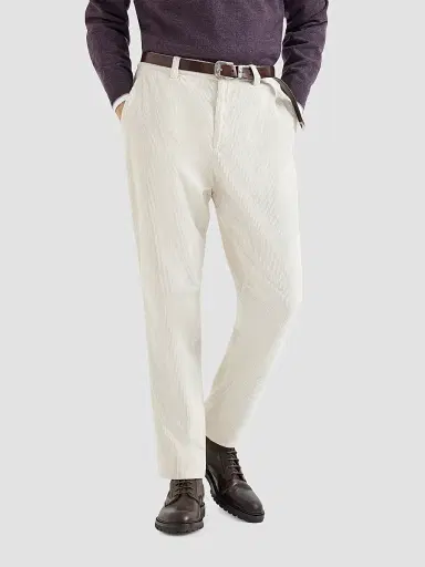 Brunello Cucinelli Men's Garment-Dyed Trousers in Cotton Corduroy - White | Thumbnail 2