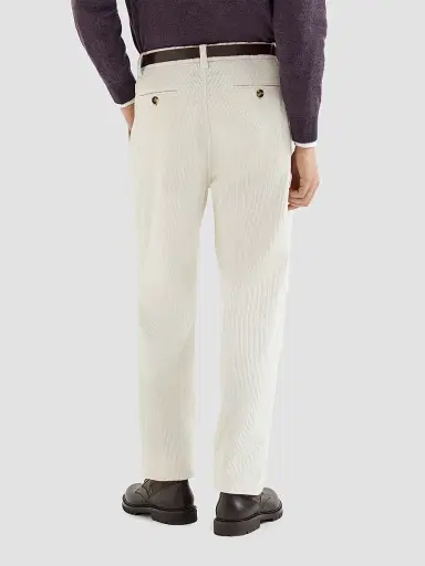 Brunello Cucinelli Men's Garment-Dyed Trousers in Cotton Corduroy - White | Thumbnail 3