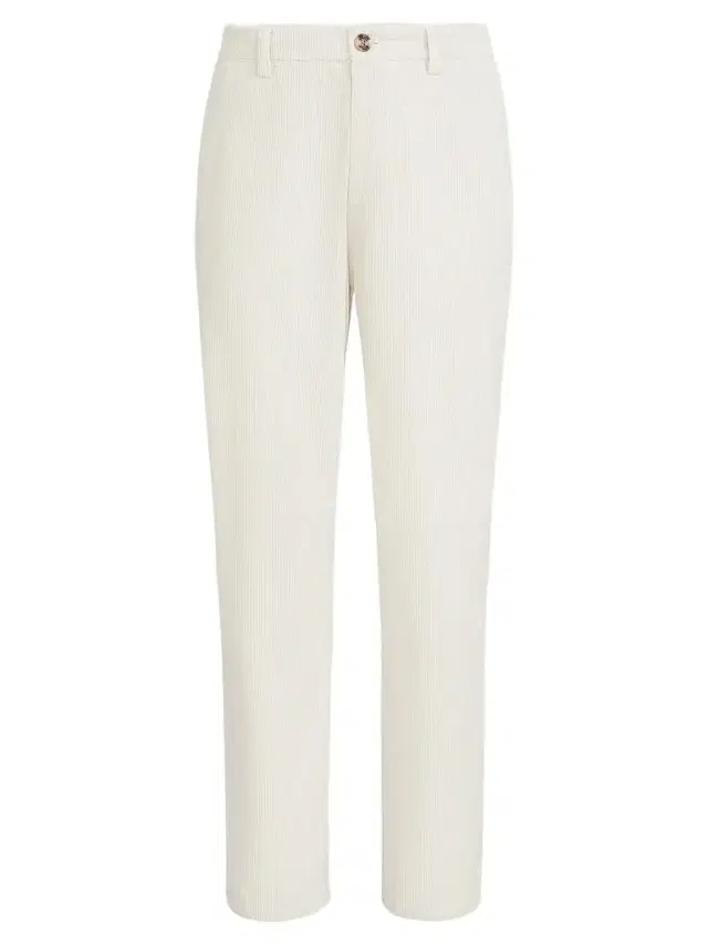 Brunello Cucinelli Men's Garment-Dyed Trousers in Cotton Corduroy - White