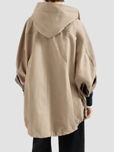 Brunello Cucinelli Women's Cotton and Linen Twill Hooded Outerwear Jacket with Monili | Thumbnail 4 Brunello Cucinelli Women's Cotton and Linen Twill Hooded Outerwear Jacket with Monili | Thumbnail 4
