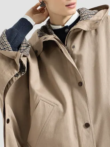 Brunello Cucinelli Women's Cotton and Linen Twill Hooded Outerwear Jacket with Monili | Thumbnail 5 Brunello Cucinelli Women's Cotton and Linen Twill Hooded Outerwear Jacket with Monili | Thumbnail 5