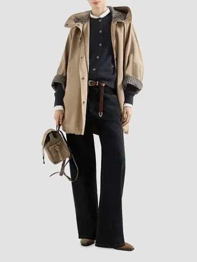 Brunello Cucinelli Women's Cotton and Linen Twill Hooded Outerwear Jacket with Monili | Thumbnail 6 Brunello Cucinelli Women's Cotton and Linen Twill Hooded Outerwear Jacket with Monili | Thumbnail 6