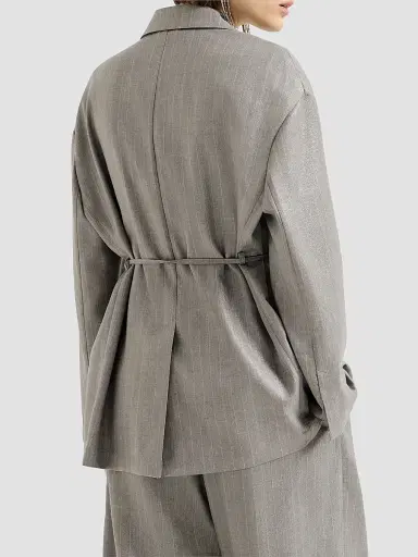 Brunello Cucinelli Women's Sparkling Virgin Wool Pinstripe Blazer with Monili - Silver - Size 12 | Thumbnail 3 Brunello Cucinelli Women's Sparkling Virgin Wool Pinstripe Blazer with Monili - Silver - Size 12 | Thumbnail 3