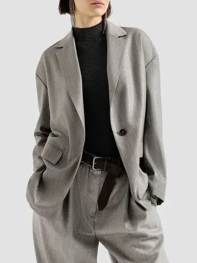 Brunello Cucinelli Women's Sparkling Virgin Wool Pinstripe Blazer with Monili - Silver - Size 12 | Thumbnail 4 Brunello Cucinelli Women's Sparkling Virgin Wool Pinstripe Blazer with Monili - Silver - Size 12 | Thumbnail 4
