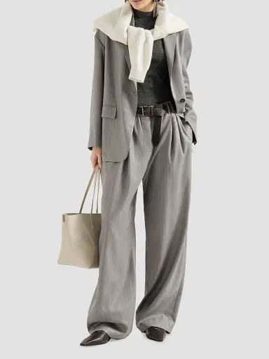 Brunello Cucinelli Women's Sparkling Virgin Wool Pinstripe Blazer with Monili - Silver - Size 12 | Thumbnail 6 Brunello Cucinelli Women's Sparkling Virgin Wool Pinstripe Blazer with Monili - Silver - Size 12 | Thumbnail 6
