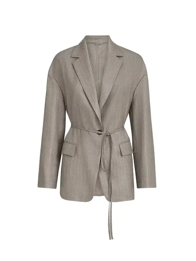 Brunello Cucinelli Women's Sparkling Virgin Wool Pinstripe Blazer with Monili - Silver - Size 12