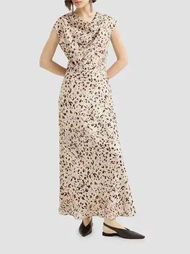 Brunello Cucinelli Women's Lynx Print Silk Pongee Draped Dress With Monili | Thumbnail 2