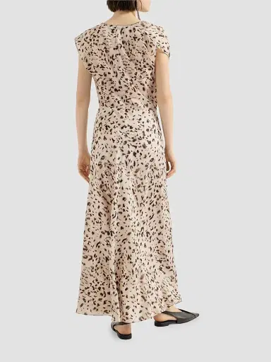 Brunello Cucinelli Women's Lynx Print Silk Pongee Draped Dress With Monili | Thumbnail 3