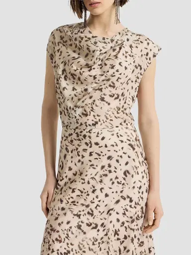 Brunello Cucinelli Women's Lynx Print Silk Pongee Draped Dress With Monili | Thumbnail 5