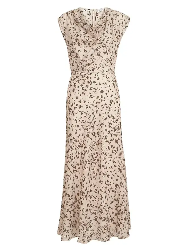 Brunello Cucinelli Women's Lynx Print Silk Pongee Draped Dress With Monili