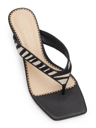 Cinq à Sept Women's Frankie 60MM Calf Hair Leather Sandals - Black Ivory - Size 10 | Thumbnail 4 Cinq à Sept Women's Frankie 60MM Calf Hair Leather Sandals - Black Ivory - Size 10 | Thumbnail 4