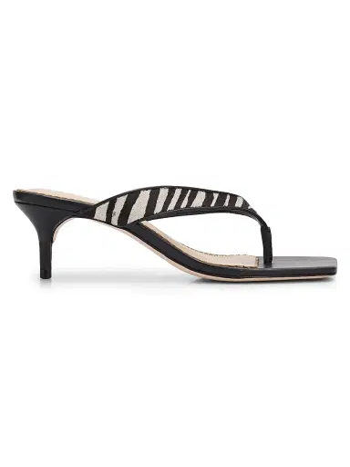 Cinq à Sept Women's Frankie 60MM Calf Hair Leather Sandals - Black Ivory - Size 10 | Thumbnail 1 Cinq à Sept Women's Frankie 60MM Calf Hair Leather Sandals - Black Ivory - Size 10 | Thumbnail 1