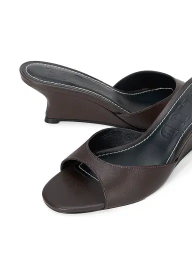 Staud Women's Brigitte 60MM Leather Slip-On Wedge Mules - Espresso | Thumbnail 5