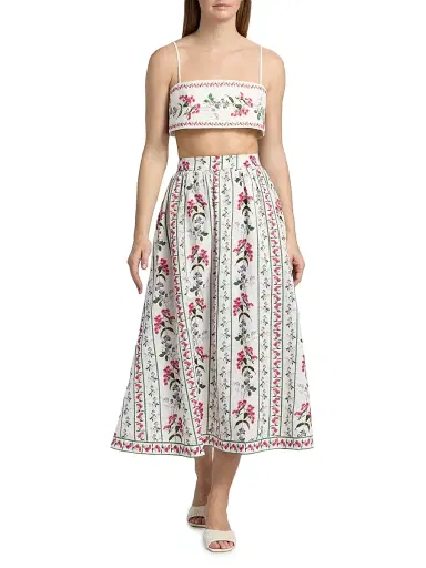 Hemant & Nandita Women's Floral Linen-Cotton Midi-Skirt - Ivory - Size Small | Thumbnail 2
