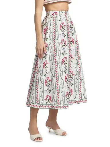 Hemant & Nandita Women's Floral Linen-Cotton Midi-Skirt - Ivory - Size Small | Thumbnail 4