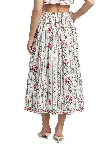 Hemant & Nandita Women's Floral Linen-Cotton Midi-Skirt - Ivory - Size Small | Thumbnail 5