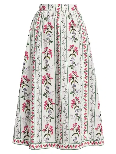 Hemant & Nandita Women's Floral Linen-Cotton Midi-Skirt - Ivory - Size Small | Thumbnail 1
