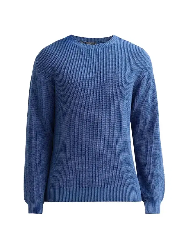 Saks Fifth Avenue Men's Garment Dyed Double Seed Rib-Knit Crewneck Sweater - Navy