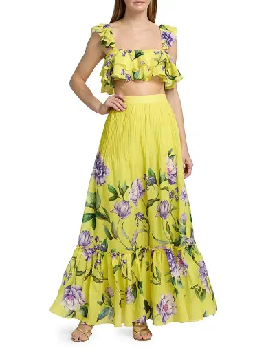 Hemant & Nandita Women's Floral Pintuck Maxi Skirt - Yellow - Size XL | Thumbnail 2 Hemant & Nandita Women's Floral Pintuck Maxi Skirt - Yellow - Size XL | Thumbnail 2