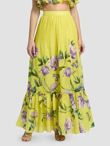 Hemant & Nandita Women's Floral Pintuck Maxi Skirt - Yellow - Size XL | Thumbnail 3 Hemant & Nandita Women's Floral Pintuck Maxi Skirt - Yellow - Size XL | Thumbnail 3