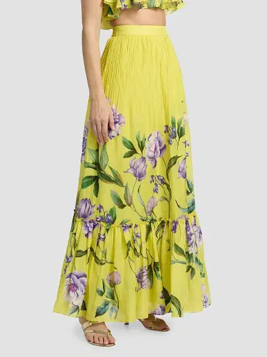 Hemant & Nandita Women's Floral Pintuck Maxi Skirt - Yellow - Size XL | Thumbnail 4 Hemant & Nandita Women's Floral Pintuck Maxi Skirt - Yellow - Size XL | Thumbnail 4