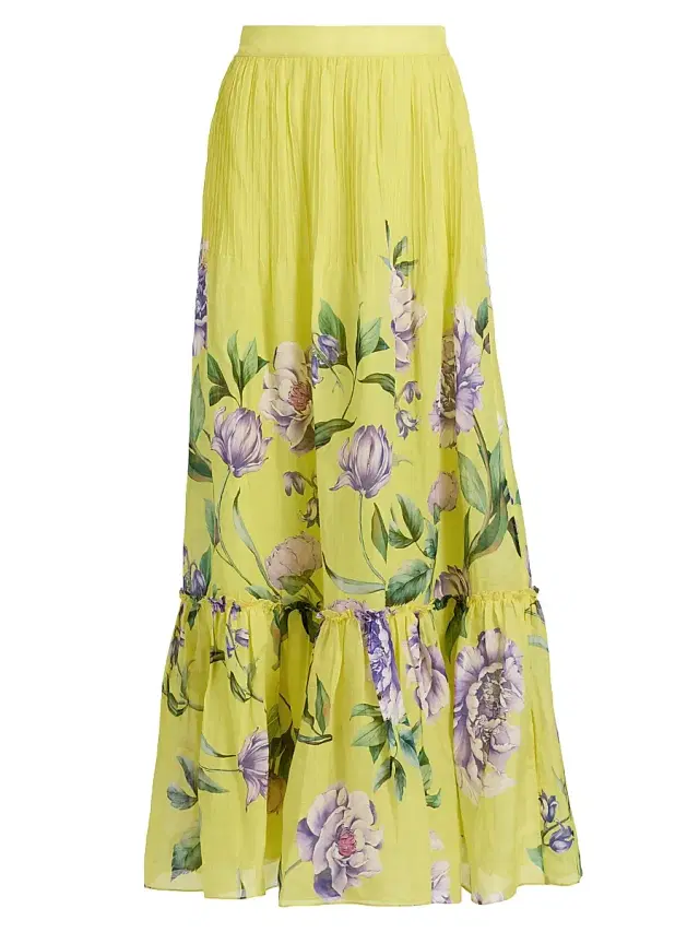 Hemant & Nandita Women's Floral Pintuck Maxi Skirt - Yellow