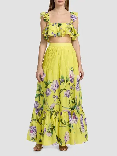 Hemant & Nandita Women's Ruffled Floral Linen-Blend Top - Yellow - Size Small | Thumbnail 2