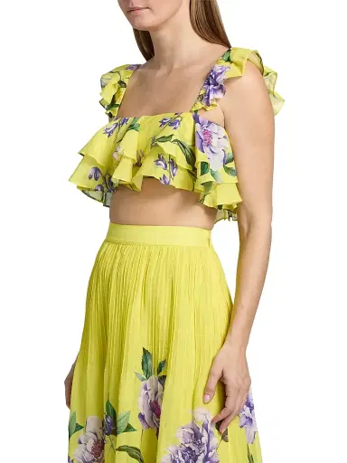 Hemant & Nandita Women's Ruffled Floral Linen-Blend Top - Yellow - Size Small | Thumbnail 4