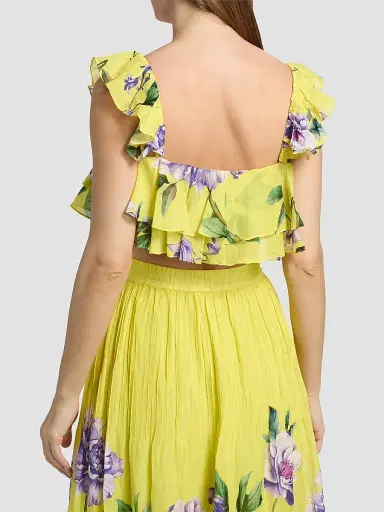 Hemant & Nandita Women's Ruffled Floral Linen-Blend Top - Yellow - Size Small | Thumbnail 5