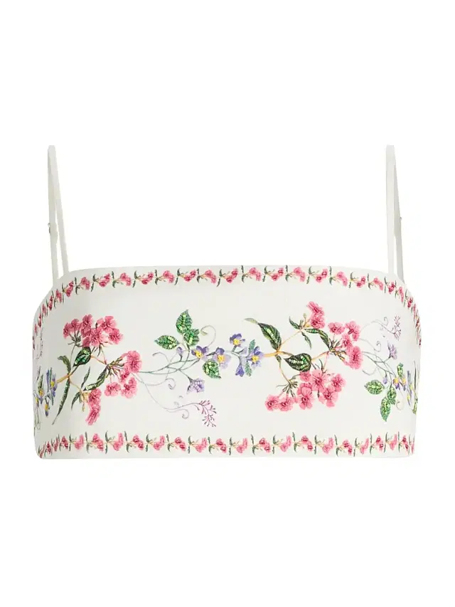 Women's Floral Embellished Linen-Cotton Bustier Top -