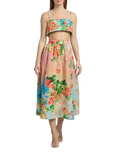 Hemant & Nandita Women's Floral Ombré Cotton-Linen Midi-Skirt - Size XL | Thumbnail 2