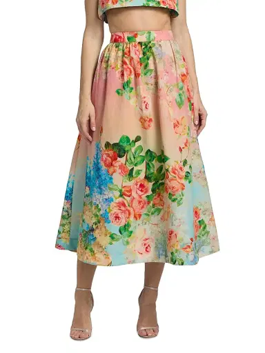 Hemant & Nandita Women's Floral Ombré Cotton-Linen Midi-Skirt - Size XL | Thumbnail 3