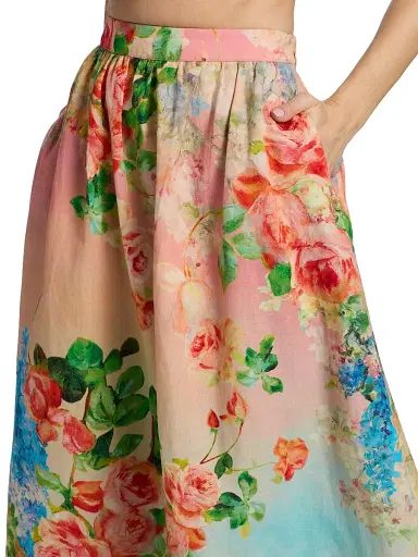 Hemant & Nandita Women's Floral Ombré Cotton-Linen Midi-Skirt - Size XL | Thumbnail 6