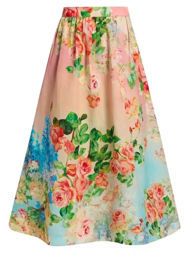 Hemant & Nandita Women's Floral Ombré Cotton-Linen Midi-Skirt - Size XL | Thumbnail 1