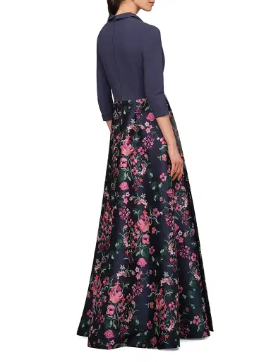 Kay Unger Women's Marceline Floral-Jacquard Shirtwaist Gown - Ink Blue Multi - Size 18 | Thumbnail 5 Kay Unger Women's Marceline Floral-Jacquard Shirtwaist Gown - Ink Blue Multi - Size 18 | Thumbnail 5
