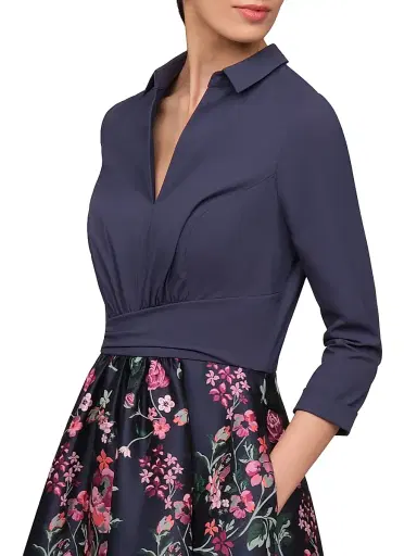 Kay Unger Women's Marceline Floral-Jacquard Shirtwaist Gown - Ink Blue Multi - Size 18 | Thumbnail 6 Kay Unger Women's Marceline Floral-Jacquard Shirtwaist Gown - Ink Blue Multi - Size 18 | Thumbnail 6
