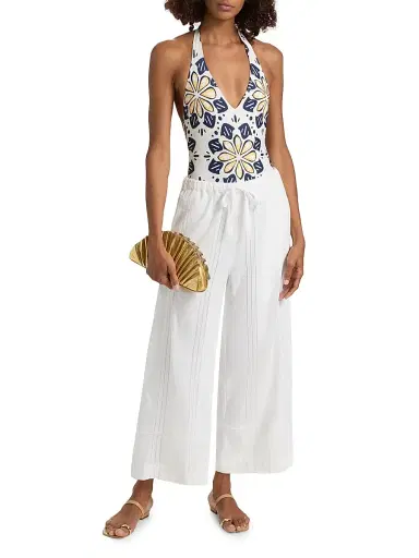 Lemlem Women's Desta Cotton Drawstring Pants - Abira White - Size Medium | Thumbnail 2 Lemlem Women's Desta Cotton Drawstring Pants - Abira White - Size Medium | Thumbnail 2