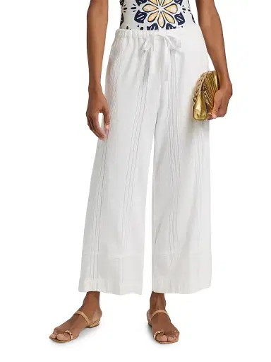 Lemlem Women's Desta Cotton Drawstring Pants - Abira White - Size Medium | Thumbnail 3 Lemlem Women's Desta Cotton Drawstring Pants - Abira White - Size Medium | Thumbnail 3