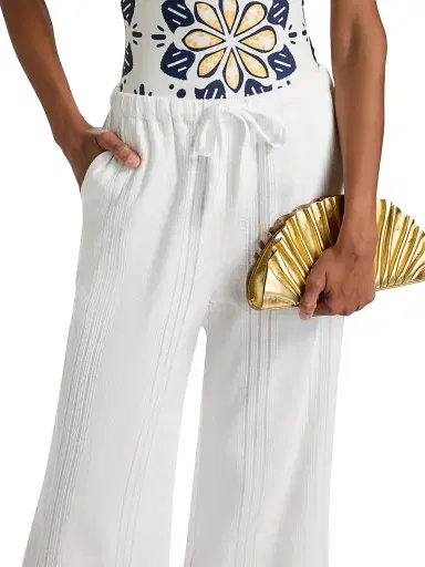 Lemlem Women's Desta Cotton Drawstring Pants - Abira White - Size Medium | Thumbnail 6 Lemlem Women's Desta Cotton Drawstring Pants - Abira White - Size Medium | Thumbnail 6