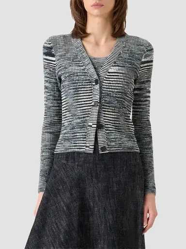 Akris punto Women's Space Dye Wool Cardigan - Black Cream - Size 16 | Thumbnail 4 Akris punto Women's Space Dye Wool Cardigan - Black Cream - Size 16 | Thumbnail 4