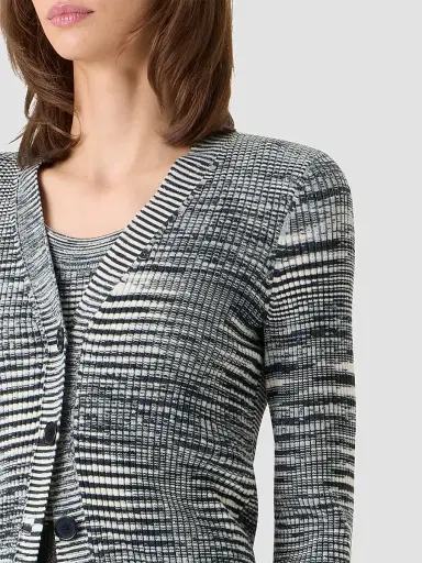 Akris punto Women's Space Dye Wool Cardigan - Black Cream - Size 16 | Thumbnail 5 Akris punto Women's Space Dye Wool Cardigan - Black Cream - Size 16 | Thumbnail 5