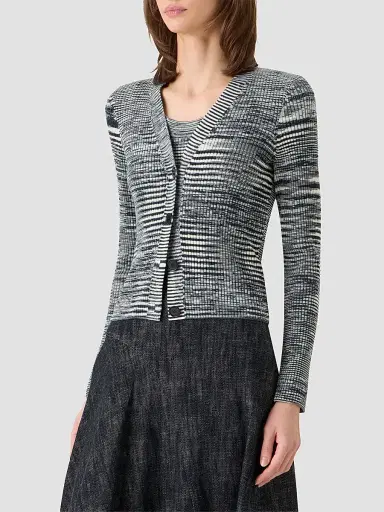 Akris punto Women's Space Dye Wool Cardigan - Black Cream - Size 16 | Thumbnail 6 Akris punto Women's Space Dye Wool Cardigan - Black Cream - Size 16 | Thumbnail 6