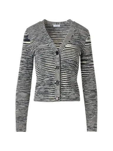 Akris punto Women's Space Dye Wool Cardigan - Black Cream - Size 16 | Thumbnail 1 Akris punto Women's Space Dye Wool Cardigan - Black Cream - Size 16 | Thumbnail 1