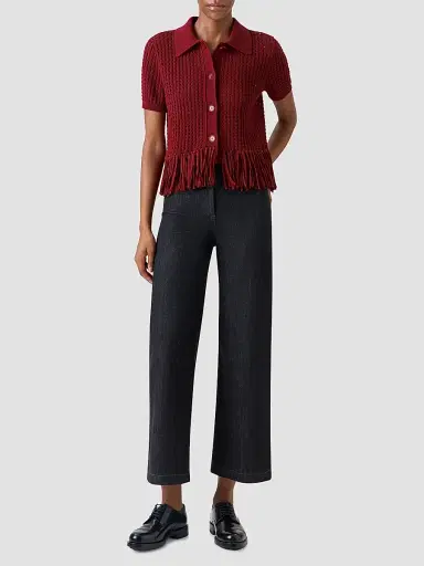 Akris punto Women's Net Cotton Fringe Shirt - Pomegranate - Size 16 | Thumbnail 2 Akris punto Women's Net Cotton Fringe Shirt - Pomegranate - Size 16 | Thumbnail 2