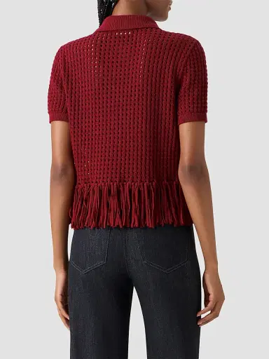 Akris punto Women's Net Cotton Fringe Shirt - Pomegranate - Size 16 | Thumbnail 3 Akris punto Women's Net Cotton Fringe Shirt - Pomegranate - Size 16 | Thumbnail 3