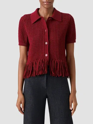 Akris punto Women's Net Cotton Fringe Shirt - Pomegranate - Size 16 | Thumbnail 4 Akris punto Women's Net Cotton Fringe Shirt - Pomegranate - Size 16 | Thumbnail 4