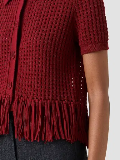 Akris punto Women's Net Cotton Fringe Shirt - Pomegranate - Size 16 | Thumbnail 5 Akris punto Women's Net Cotton Fringe Shirt - Pomegranate - Size 16 | Thumbnail 5